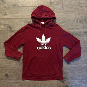 Adidas‎ Hoodie Mens Large Burgundy Tre Foil Pullover Gym Workout  Sweatshirt